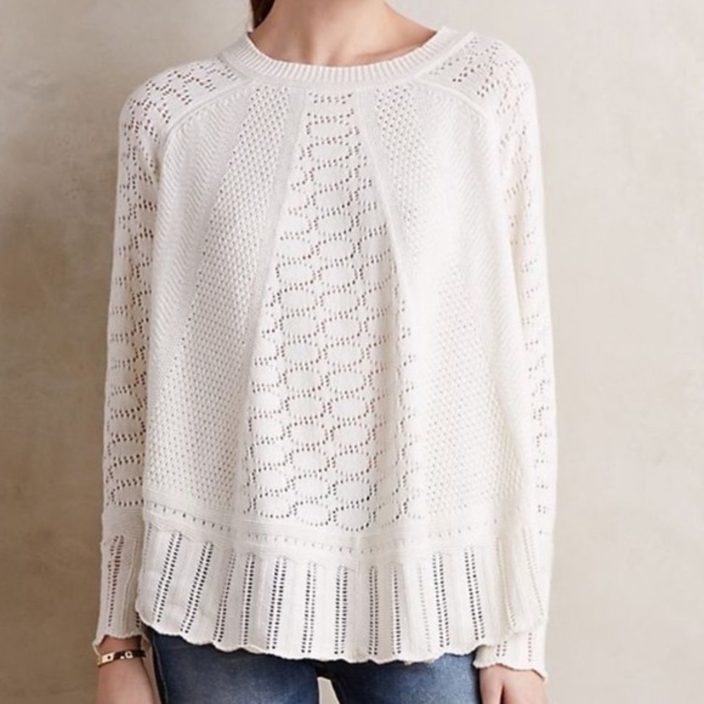 Angel of the North Pointelle Poncho Style Sweater Nulia Circle Hem Boho Chic XS